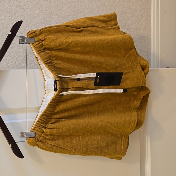 bassike Pants - Bassike Slub Rib Athletic Beach Shorts Mustard Seed, L